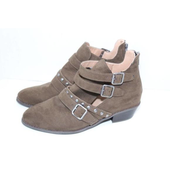 torrid Shoes - Torrid Cutout Strappy Studded Zipper Back Bootie Brown Women's Size 8.5 H14437